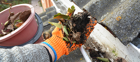 Person Cleaning Out Dirty Gutters