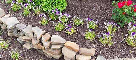 Stone Garden Wall With Purple Flowers