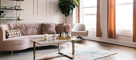 Living Room With Couch and Neutral Rug