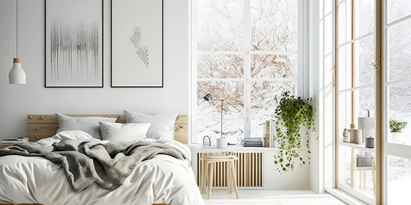 Bedroom With Large Windows and Neutral Colors