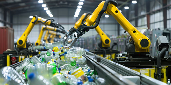 Robotic Arms Sort Recyclables at Recycling Facility