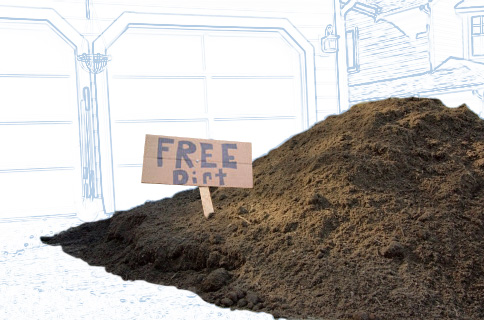 Free Dirt Sign on Pile of Dirt With Blueprint Background